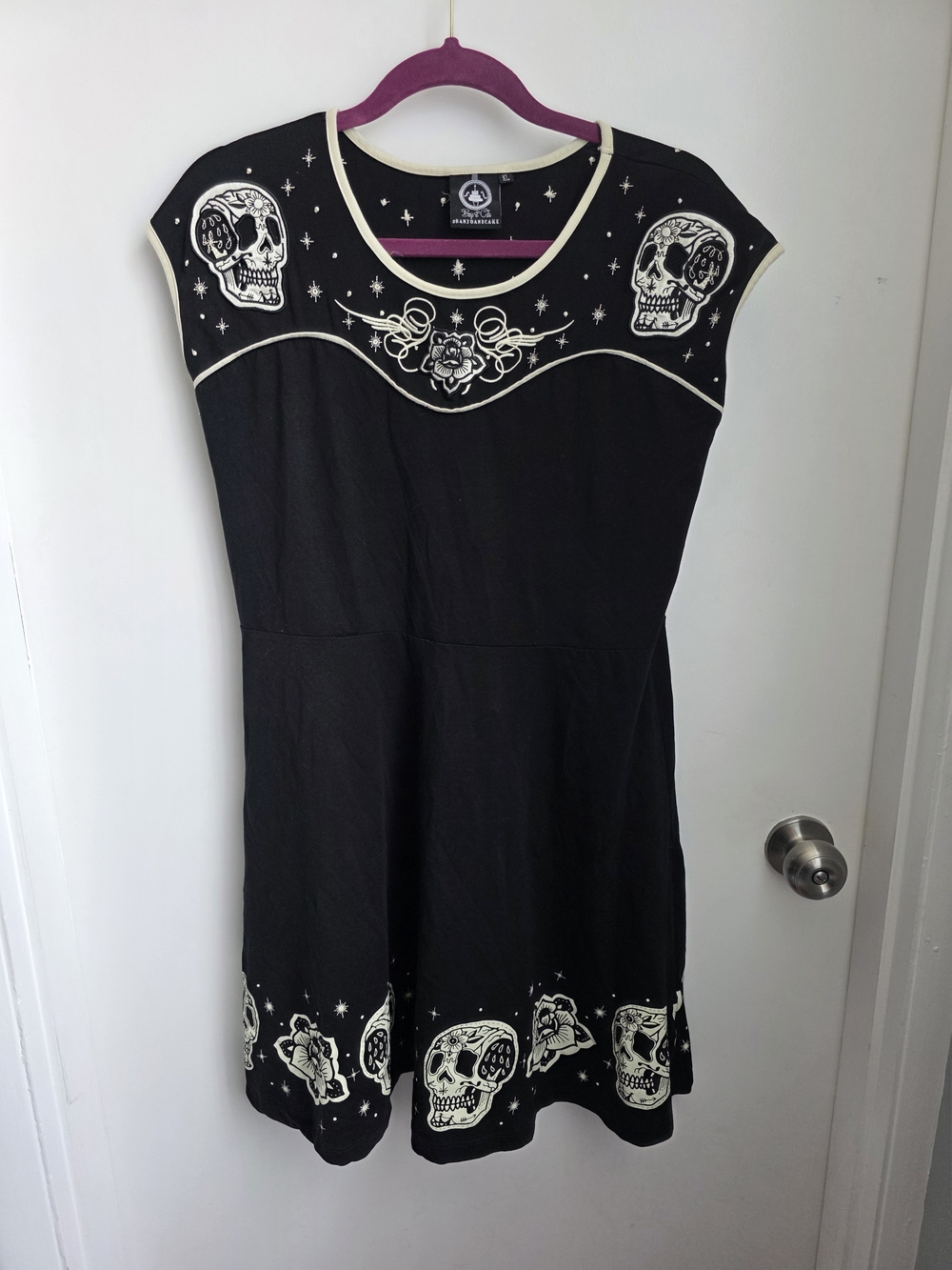 Halloween Black Skull Print A-Line Dress